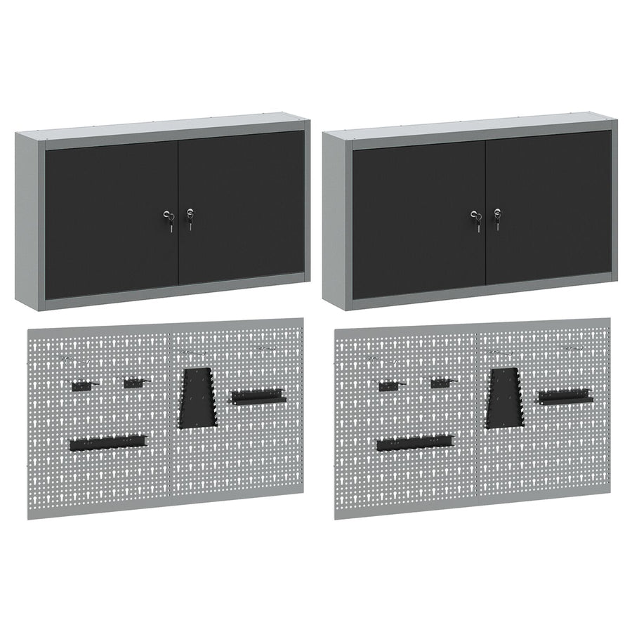 6 Delige Gereedschapskast En Pegboard Set Wandgemonteerd Zwart Metaal