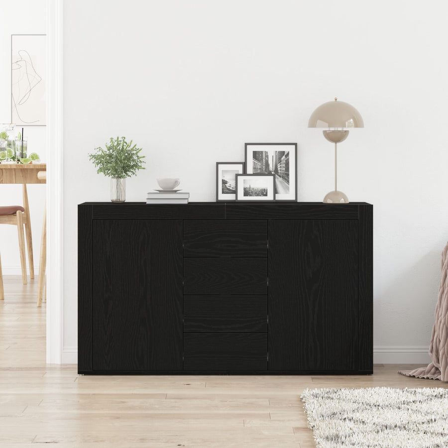 Dressoir Zwart Eiken Bewerkt Hout 120 X 36 X 69 Cm Opslag
