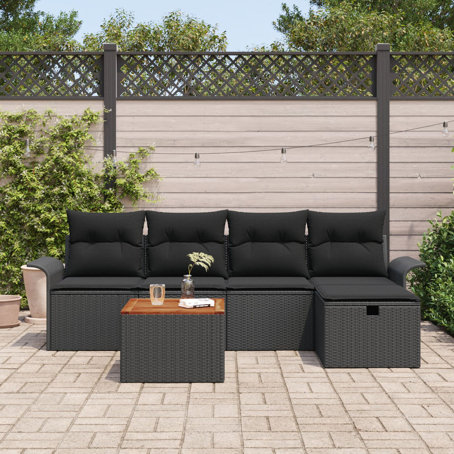 6-Delige Tuinsofa Set Met Kussens Zwart Poly Rattan