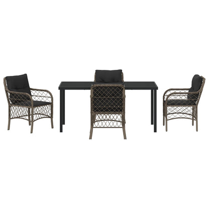 5-Delige Tuin Eet Set Met Kussens Grijs Poly Rattan