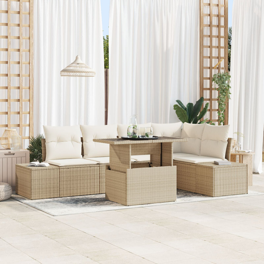 6-Delige Tuin Sofa Set Met Kussens Beige Poly Riet