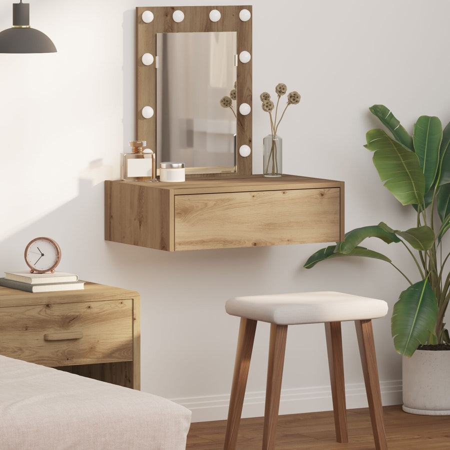 Muurhangende Kaptafel Verlichting - 60 x 40 x 70 cm Eiken met LED