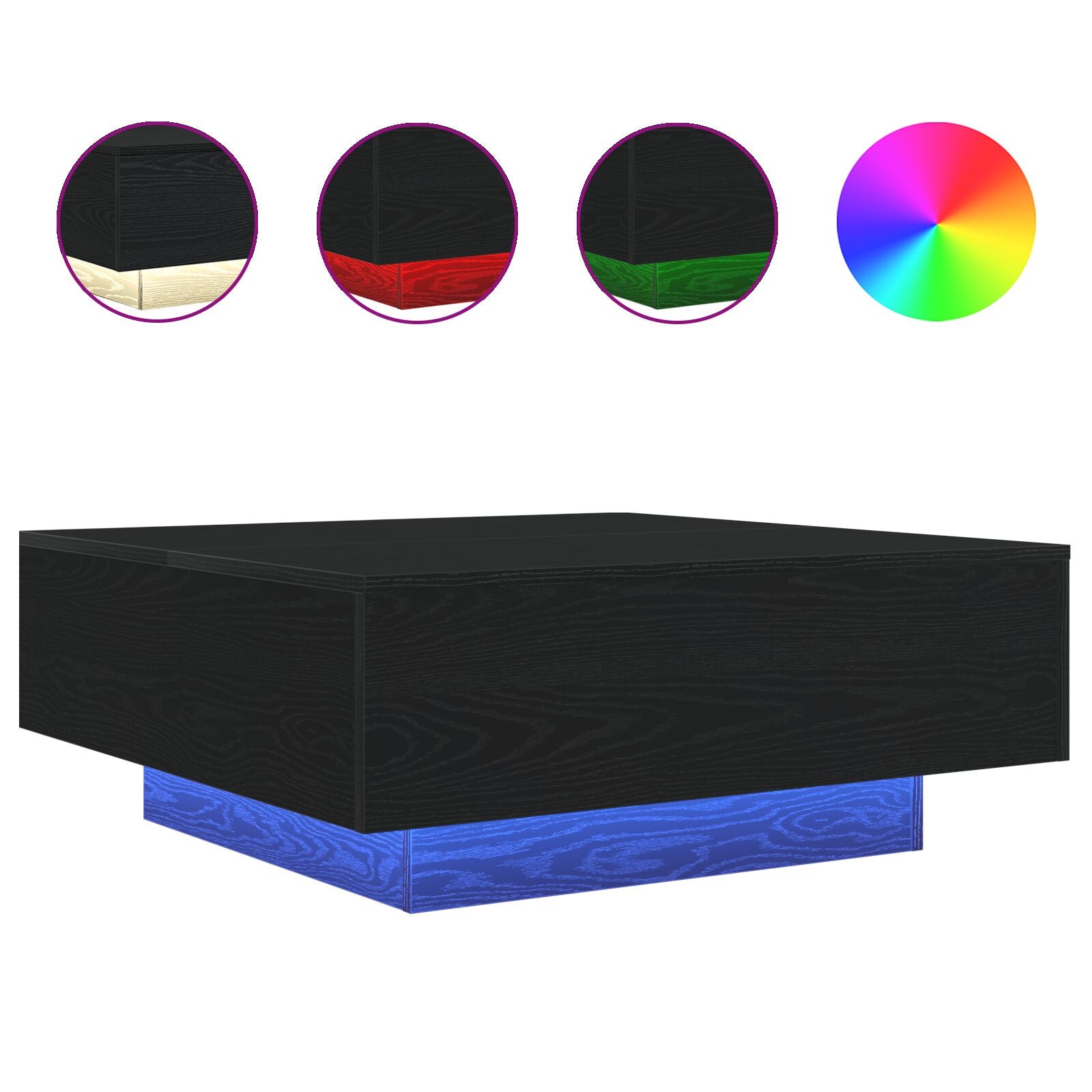 Salontafel Met Led-Verlichting Zwarte Eik 80X80X31 Cm