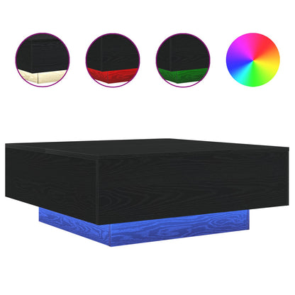 Salontafel Met Led-Verlichting Zwarte Eik 80X80X31 Cm