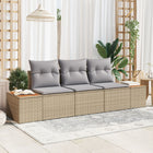 Garden Sofa Set with Cushions 3 pcs Beige Poly Rattan