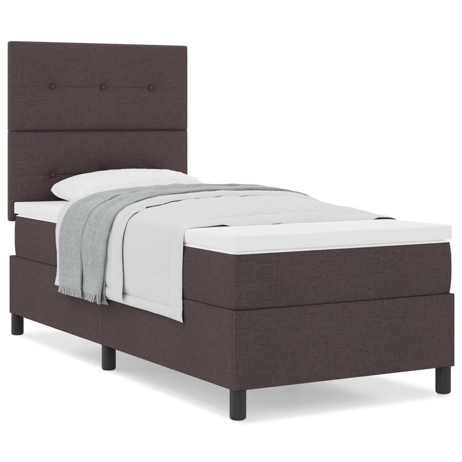 Boxspringbed Met Matras Eenpersoons Stof Donkerbruin 90 x 190 cm Knop tufted
