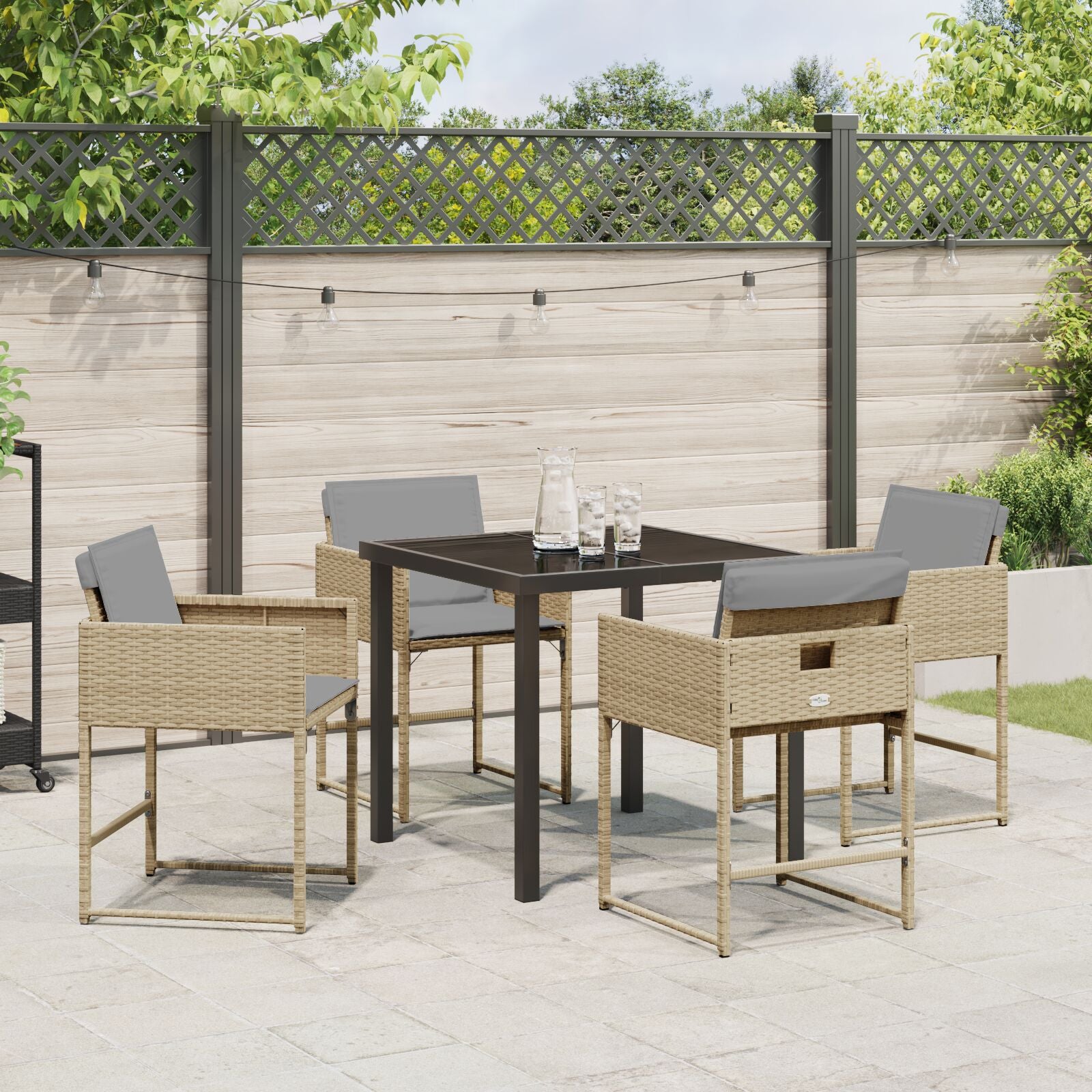 5-Delige Tuin Eetset Met Kussens Beige Poly Rattan