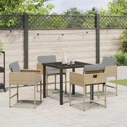 5-Delige Tuin Eetset Met Kussens Beige Poly Rattan