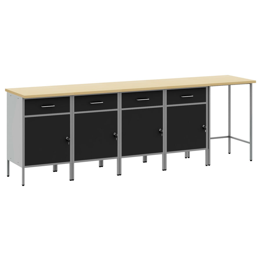 5-Delige Werkcabinet En Hoektafel Set Geengineerd Hout 4x (84 cm) Zwart Tafel + 4x kast