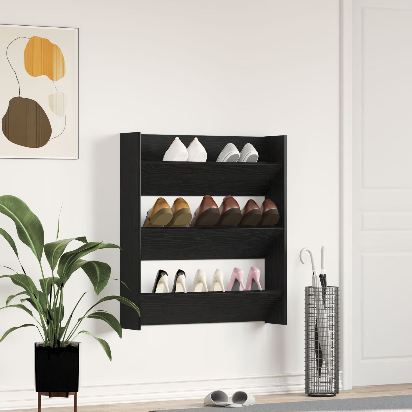 Wand Schoenenkast Van Hout Zwart eiken