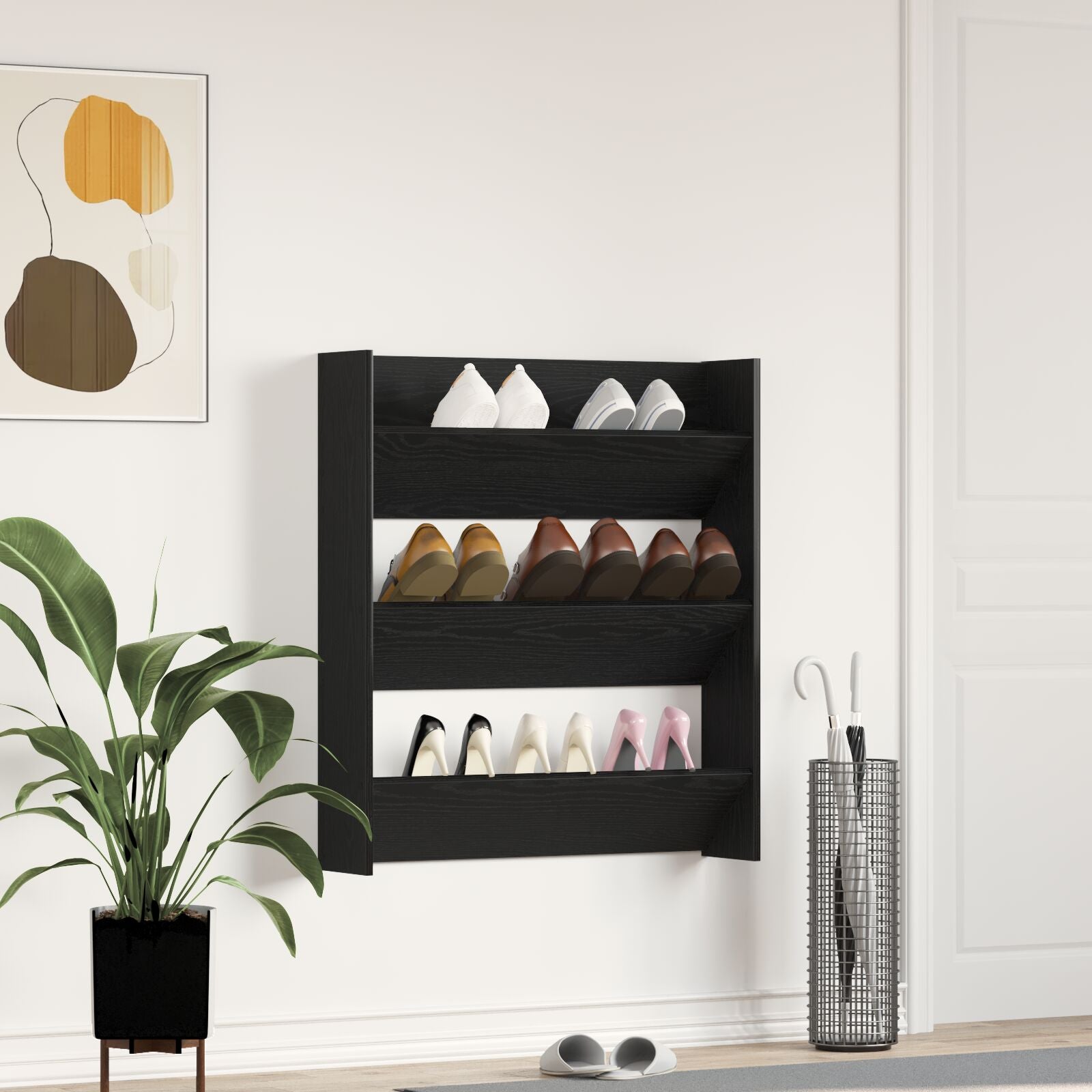 Wand Schoenenkast Van Hout Zwart eiken