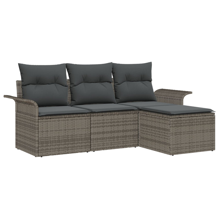 4-Delige Tuin Sofa Set Met Kussens Grijs Poly Riet