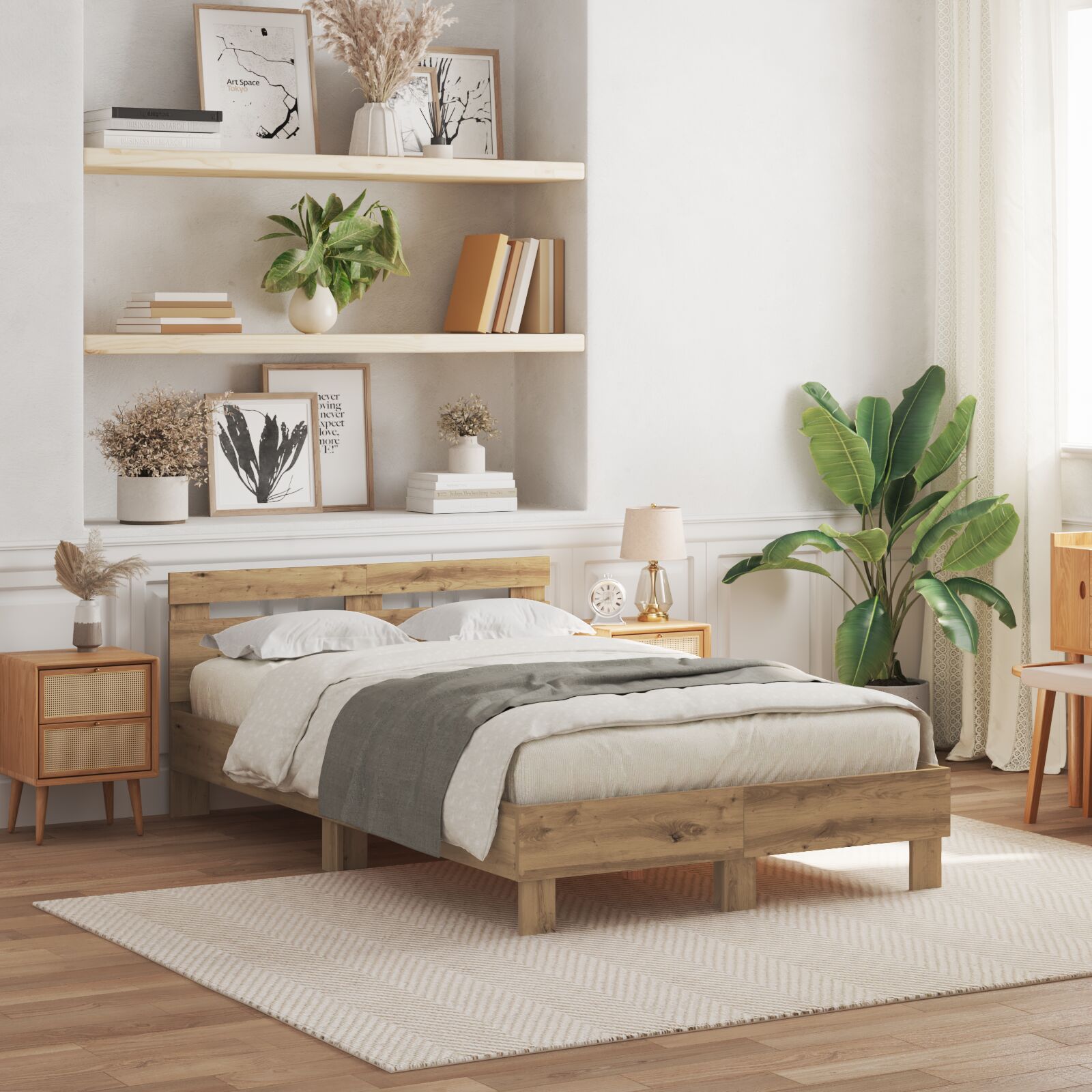 Eiken Bedframe Massief Eikenhout Ambachtelijk Eiken 135 x 190 cm