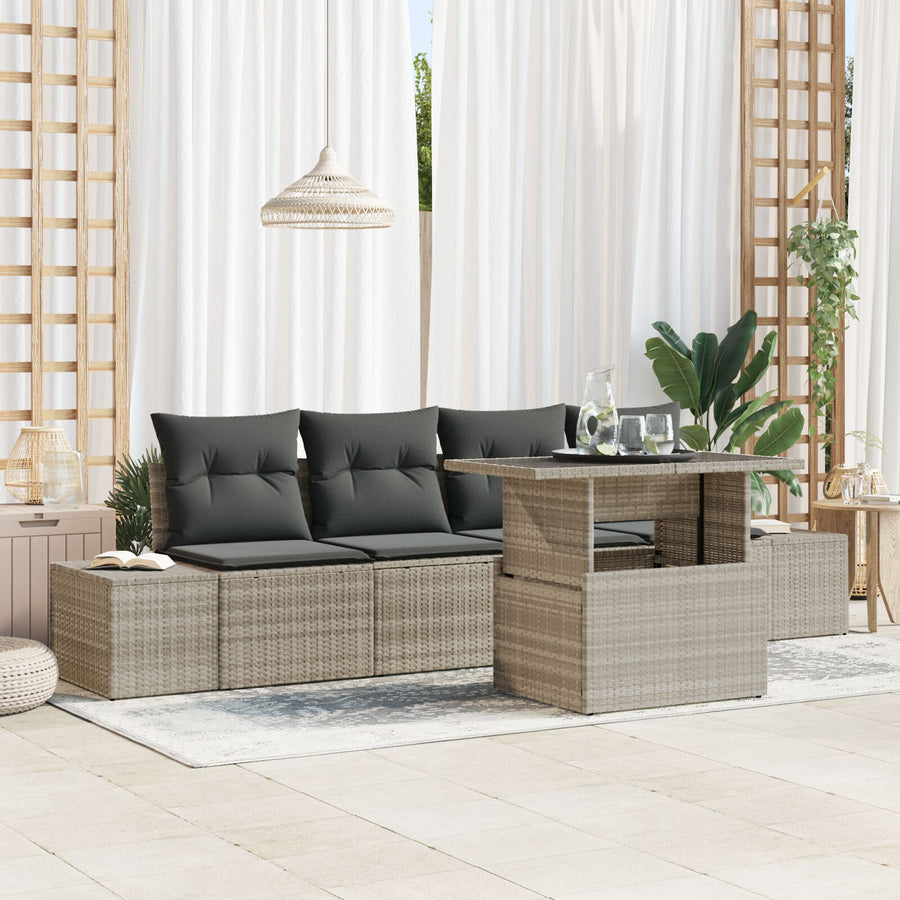 5-Delige Tuin Sofa Set Met Kussens Lichtgrijs Poly Rattan