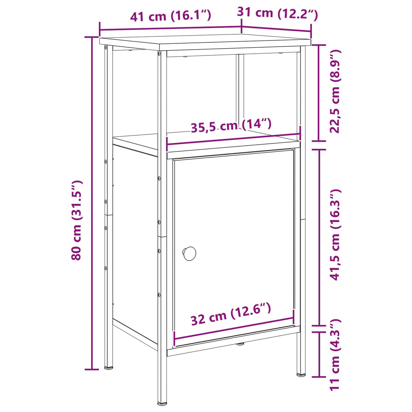 Nachtkastje 41X31X80 Cm Bewerkt Hout Zwart eiken
