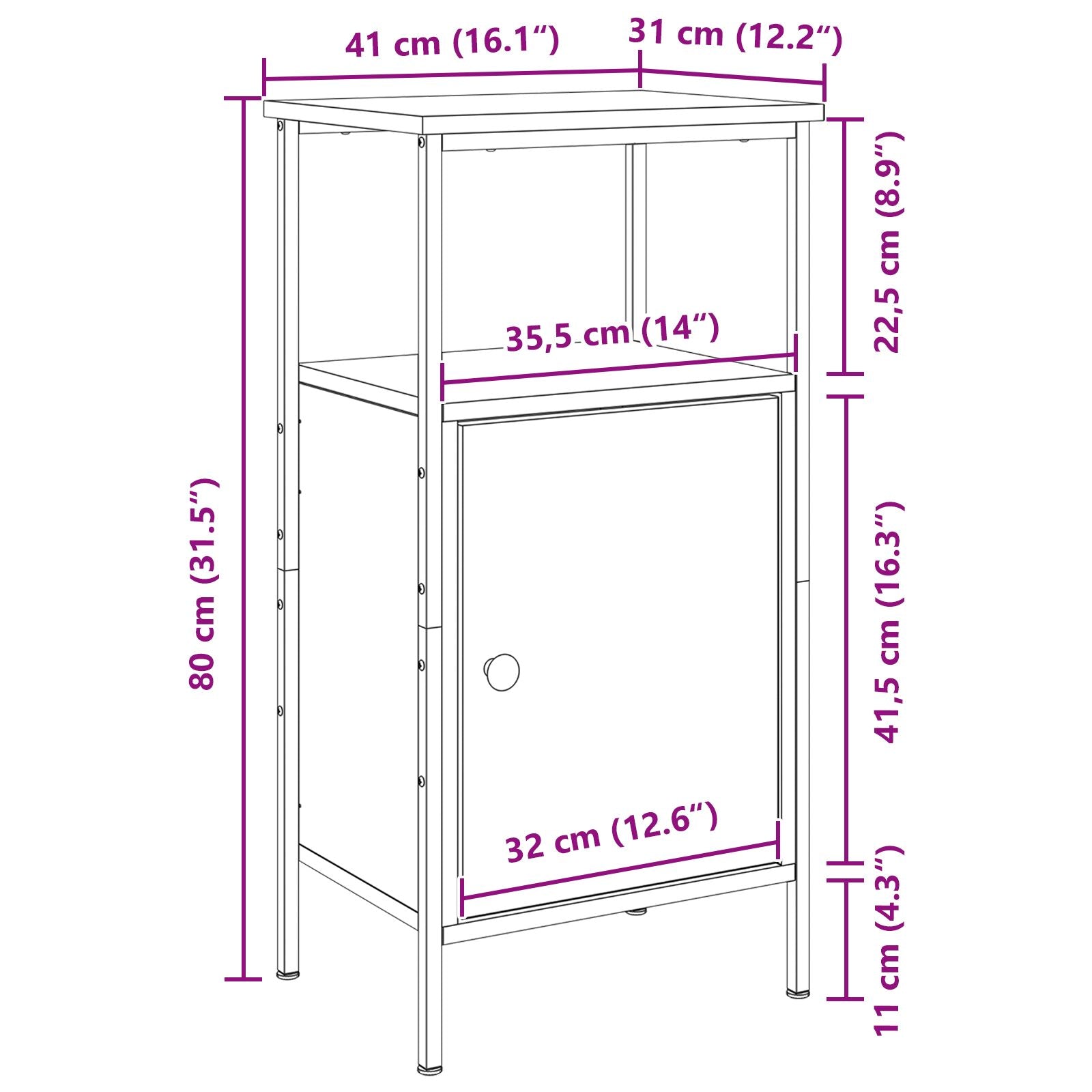 Nachtkastje 41X31X80 Cm Bewerkt Hout Zwart eiken
