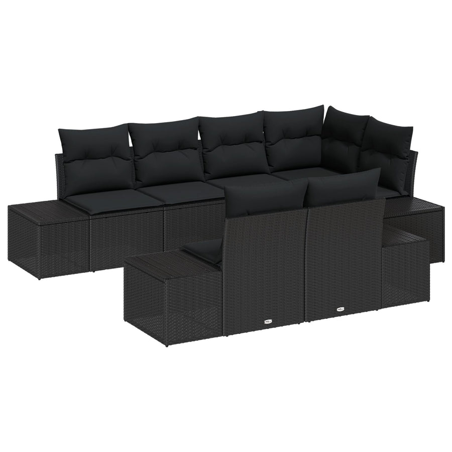 7-Delige Tuinbankset Met Kussens Zwart Poly Rattan