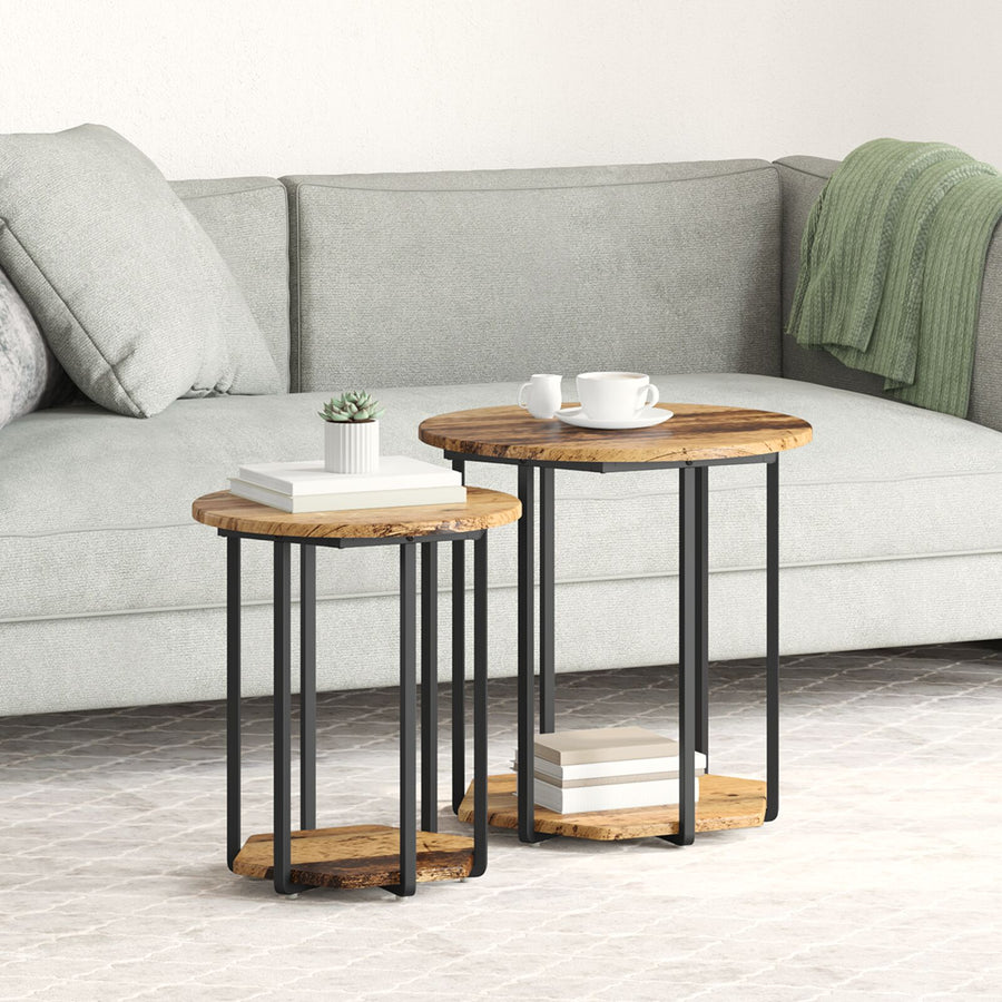 Bijzettafeltjes 2 Stuks Combinatie Van Hout En Metaal Oud Hout