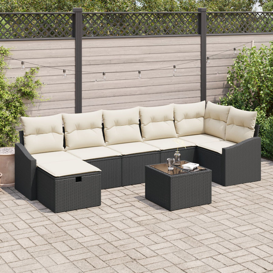 8 Delige Tuin Sofa Set Met Kussens Zwart Poly Rattan