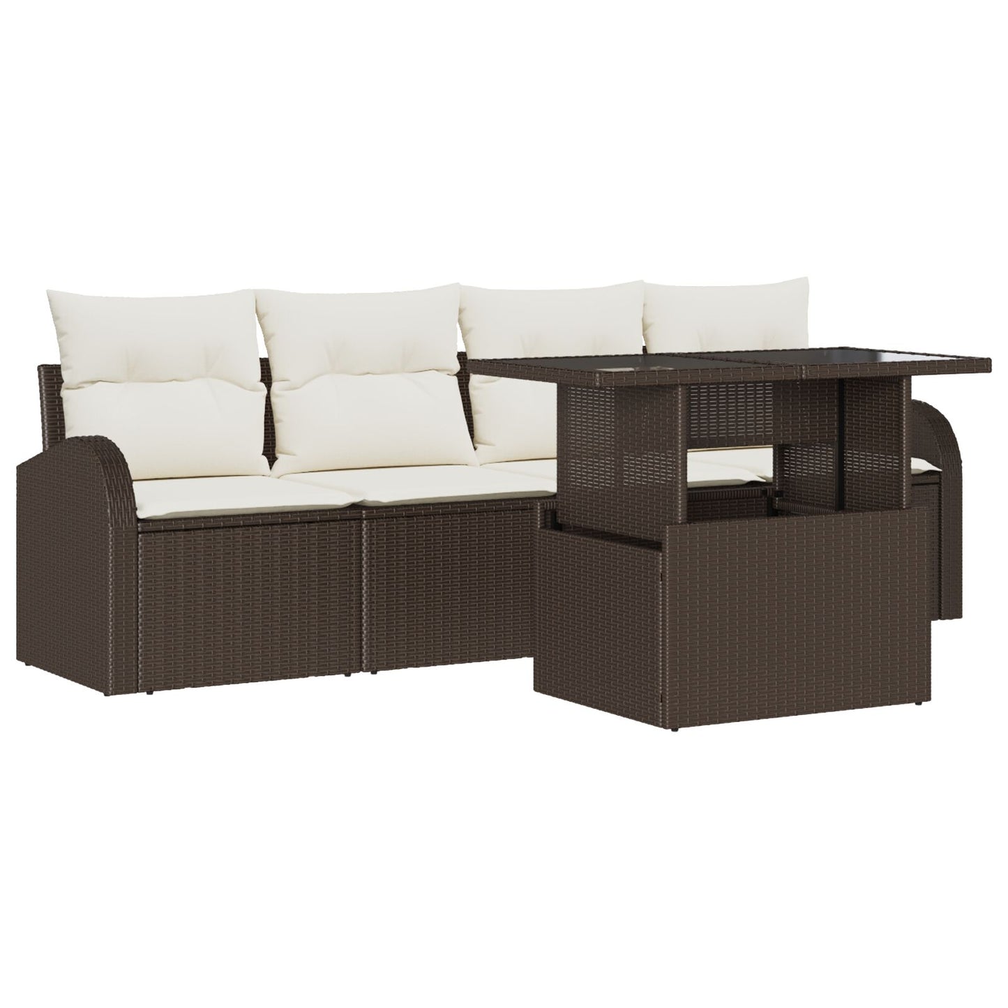 5-Delige Tuin Sofa Set Met Kussens Bruin Poly Rattan