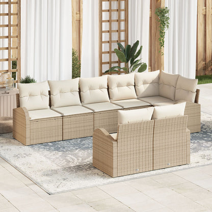 8-Delige Tuinsofa Set Met Kussens Poly Rattan Beige en crème zonder tafel