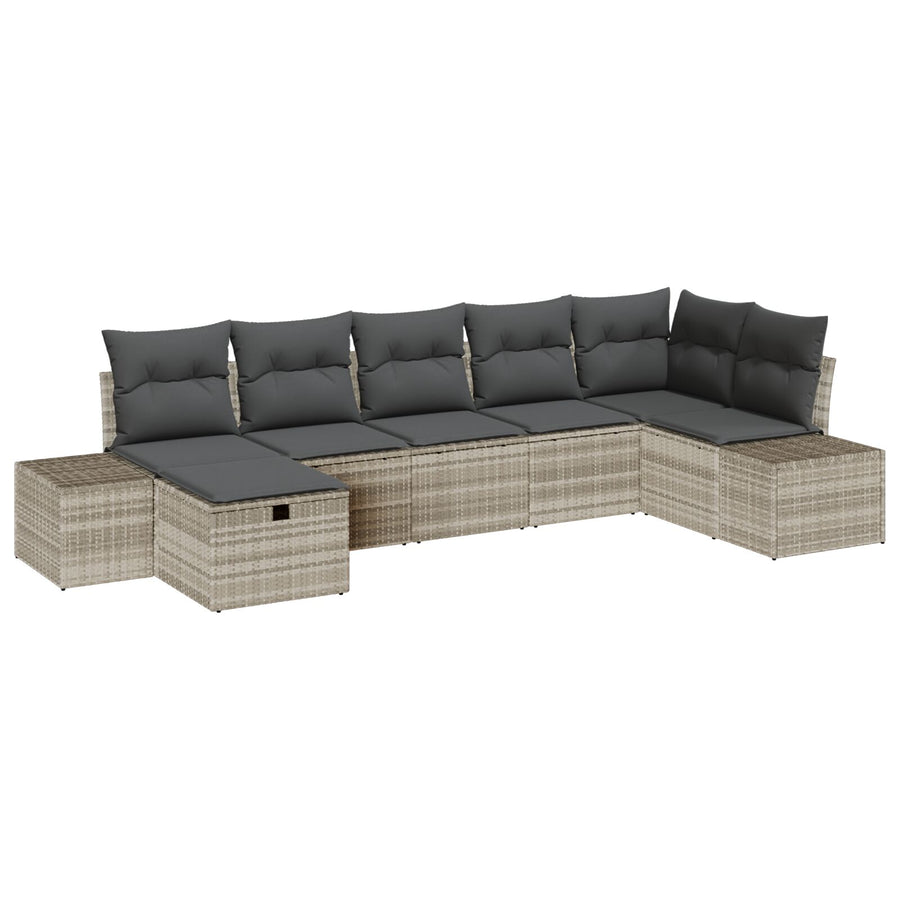 7-Delige Tuinsofa Set Met Kussens Lichtgrijs Poly Rattan