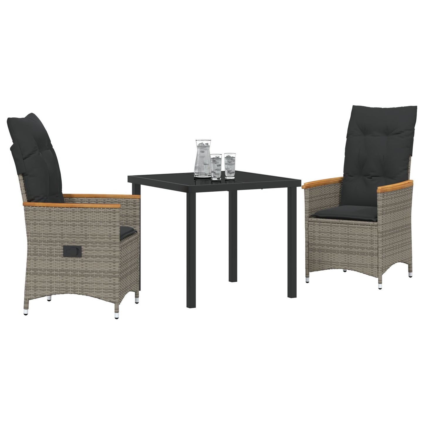 3-Delig Tuin Eetset Met Kussens Grijs Poly Rattan