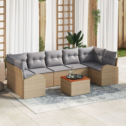 8-Delige Tuinsofaset Met Kussens Beige Poly Rattan Acacia