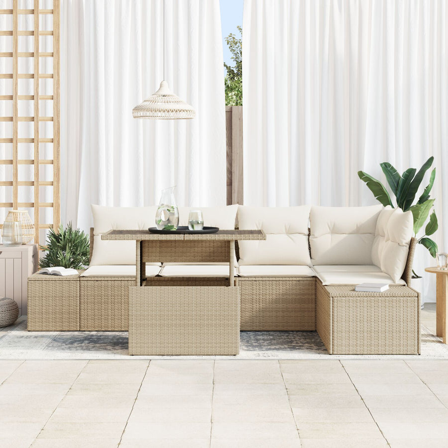 6-Delige Tuin Sofa Set Met Kussens Beige Poly Rattan