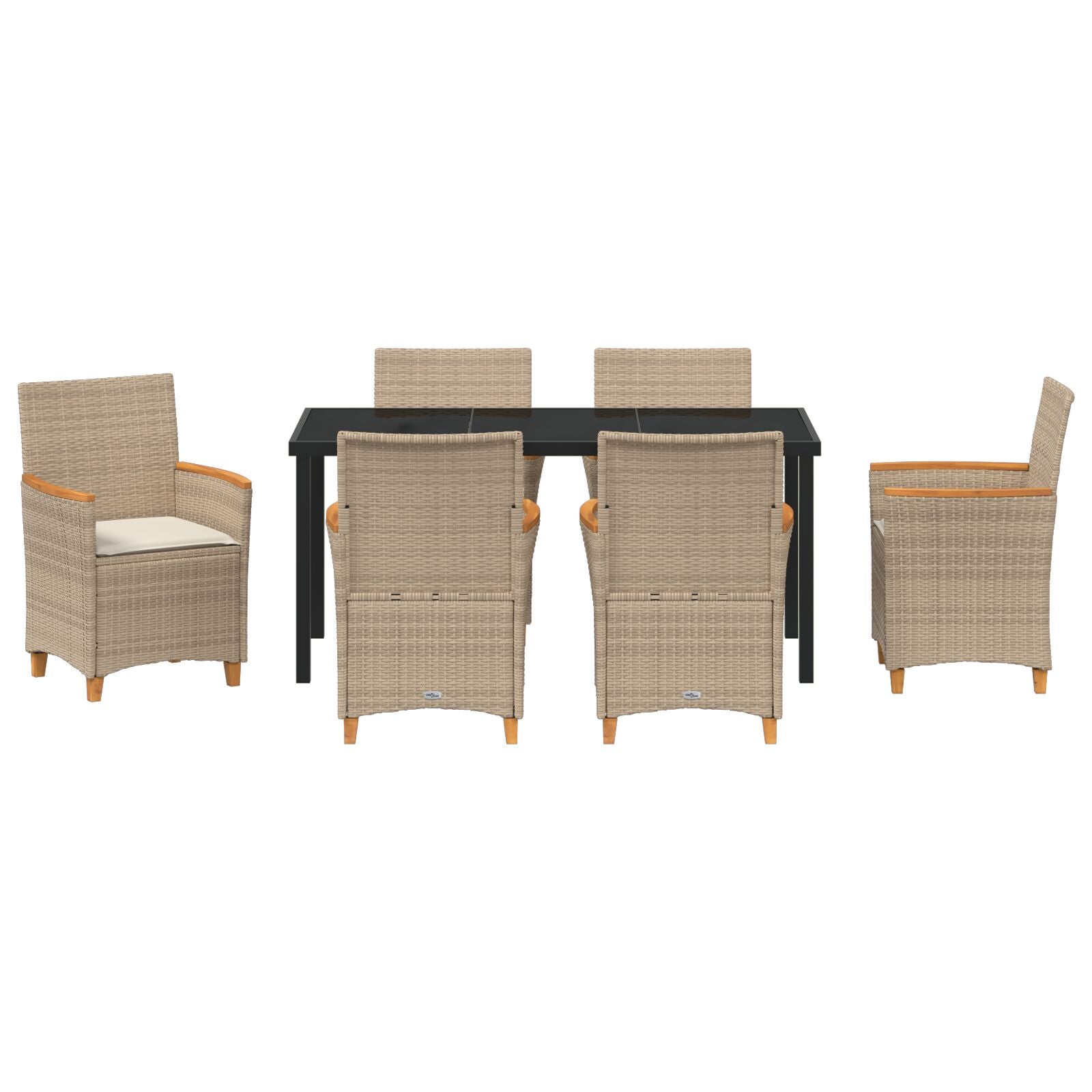 7-Delige Tuin Eetset Met Kussens Beige Poly Rattan