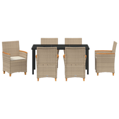 7-Delige Tuin Eetset Met Kussens Beige Poly Rattan