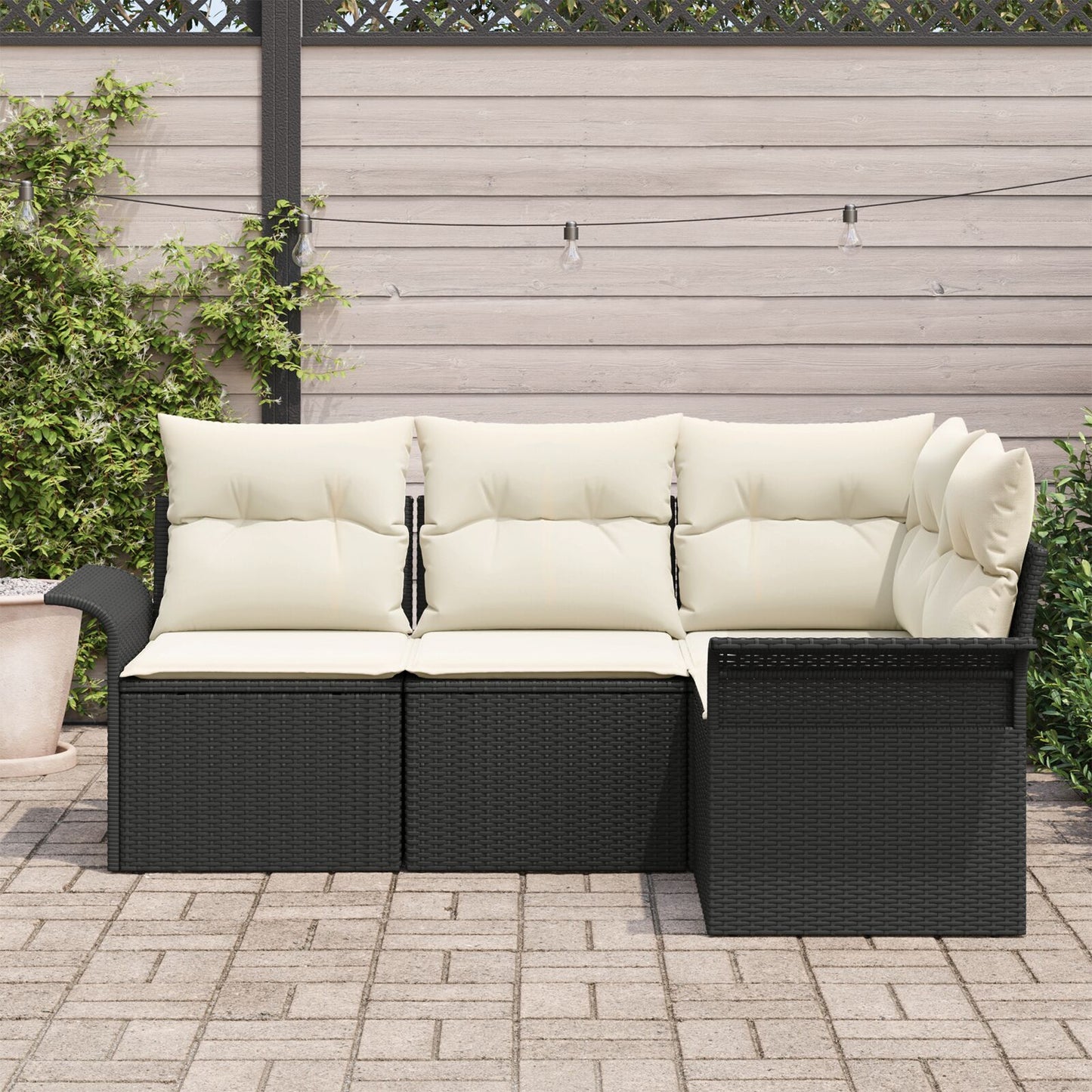 4 Puncten Tuin Sofa Set Met Kussens Zwart Poly Rattan