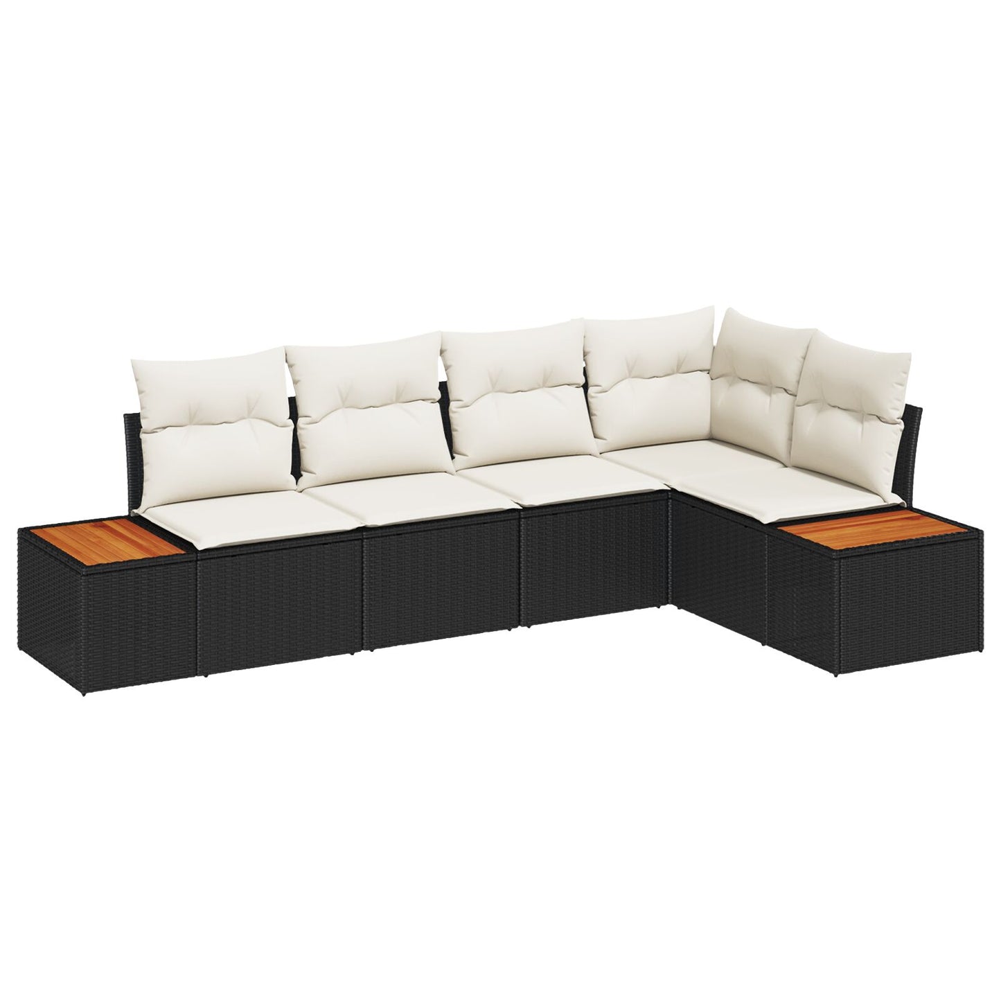 5-Delige Tuin Sofa Set Met Kussens Zwart Poly Rattan Acacia