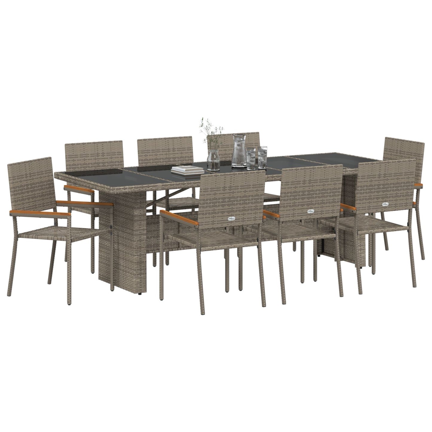 9-Delige Tuin Eethoekset Grijs Poly Rattan Wit