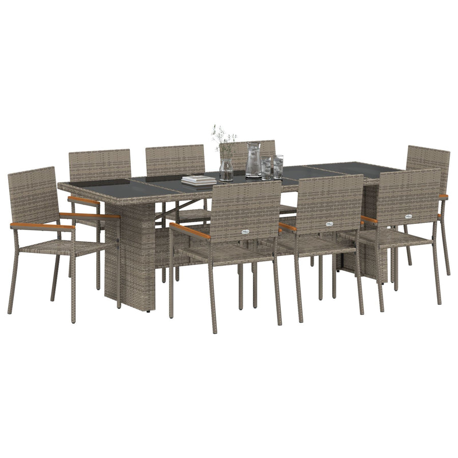 9-Delige Tuin Eethoekset Grijs Poly Rattan Wit