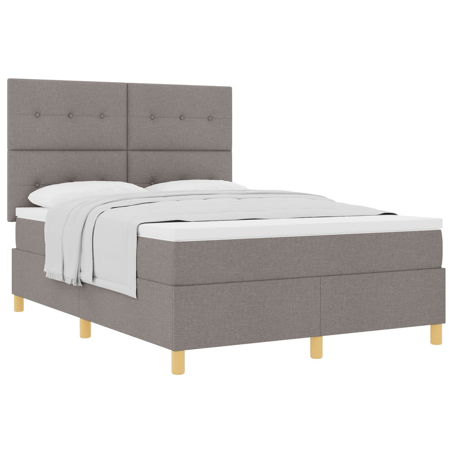 Boxspring Bed Met Matras Taupe 140X190 Cm Stof Blauw