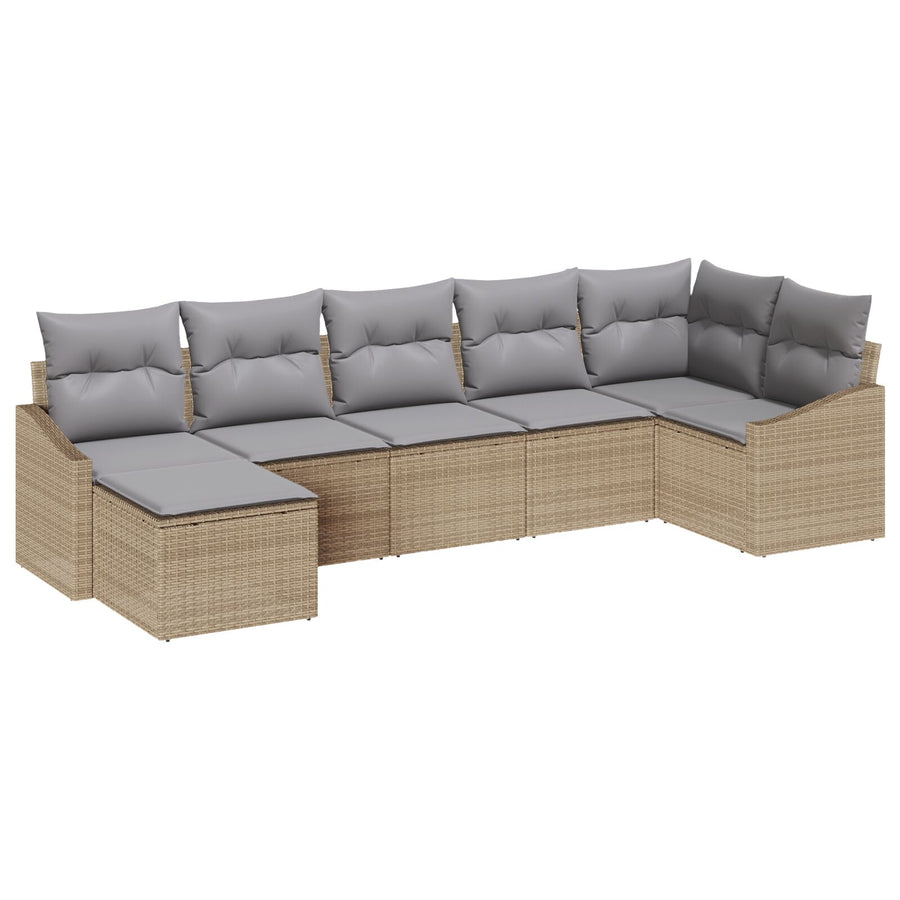 7-Delige Tuin Eetset Met Kussens Beige Poly Rattan
