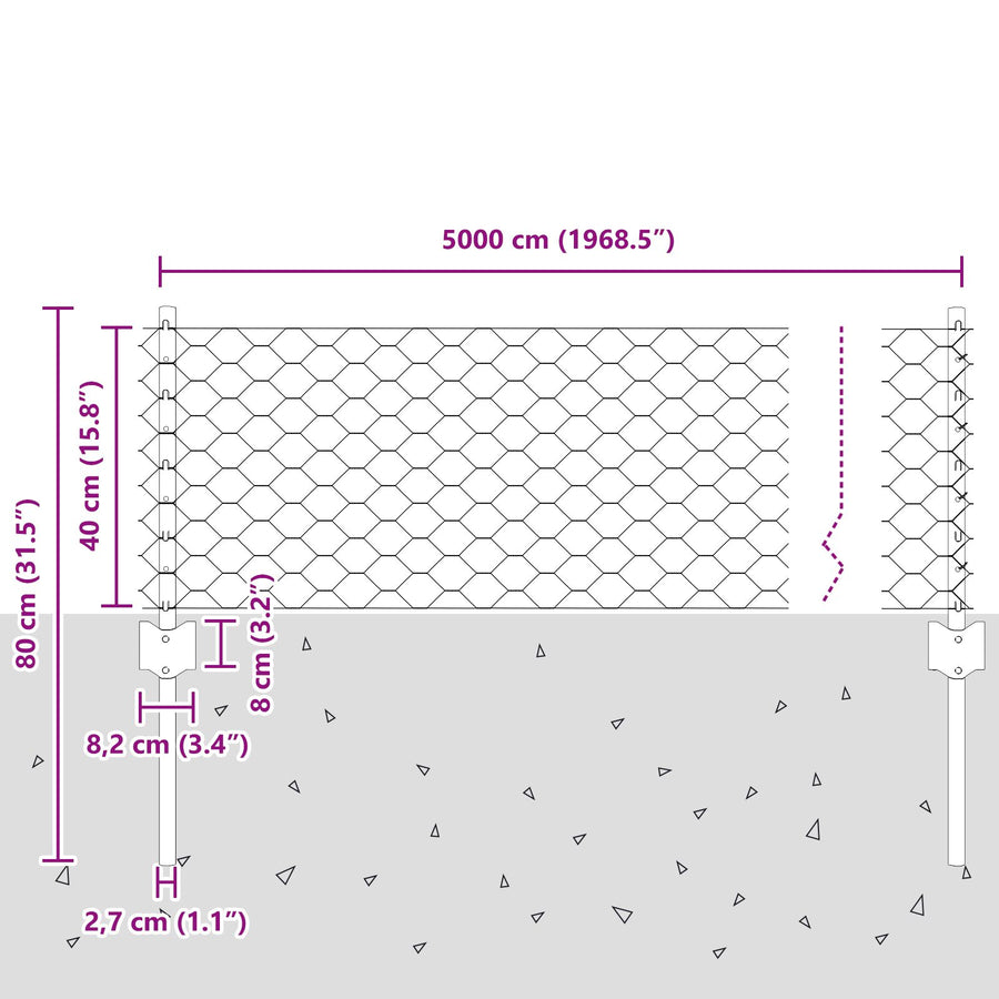 Afscheiding Posten 11 Stuks U-Kanaal 40 Cm Gegalvaniseerd Staal,  Hexagonale Afscheiding 0.4X50 M Gegalvaniseerd Staal