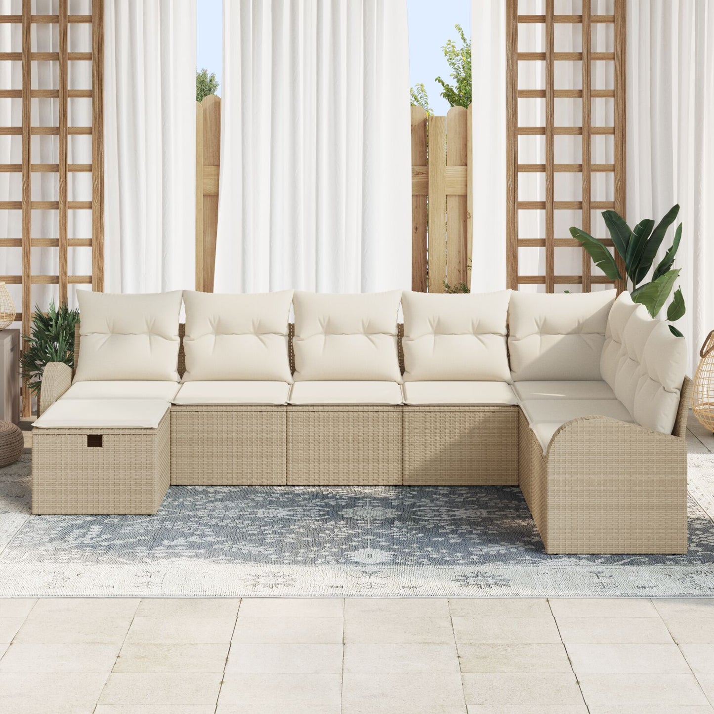 Set Van 8 Stukken Tuin Sofa Met Kussens Beige Poly Rattan