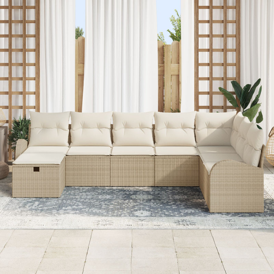 Set Van 8 Stukken Tuin Sofa Met Kussens Beige Poly Rattan