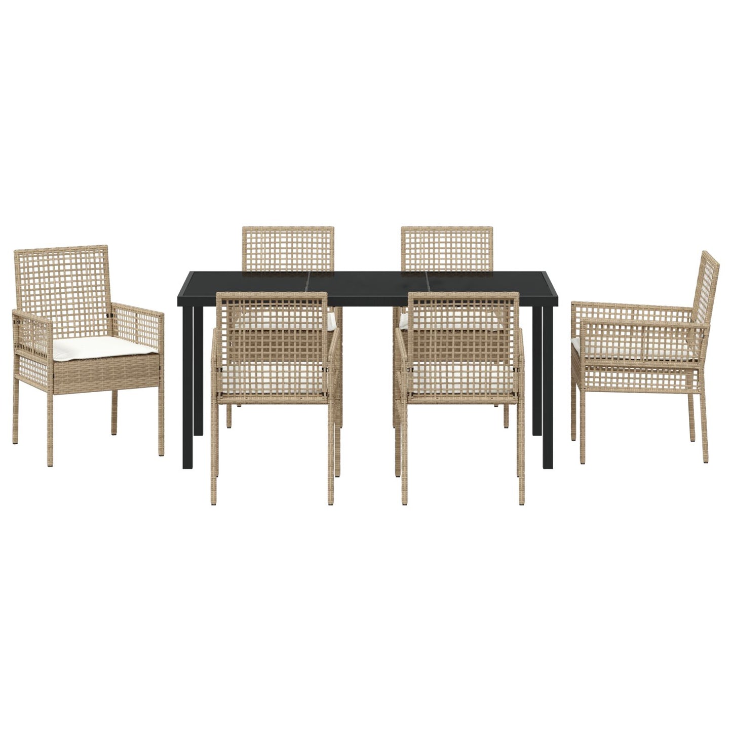 7 Delige Tuin Eetset Met Kussens Beige Poly Rattan