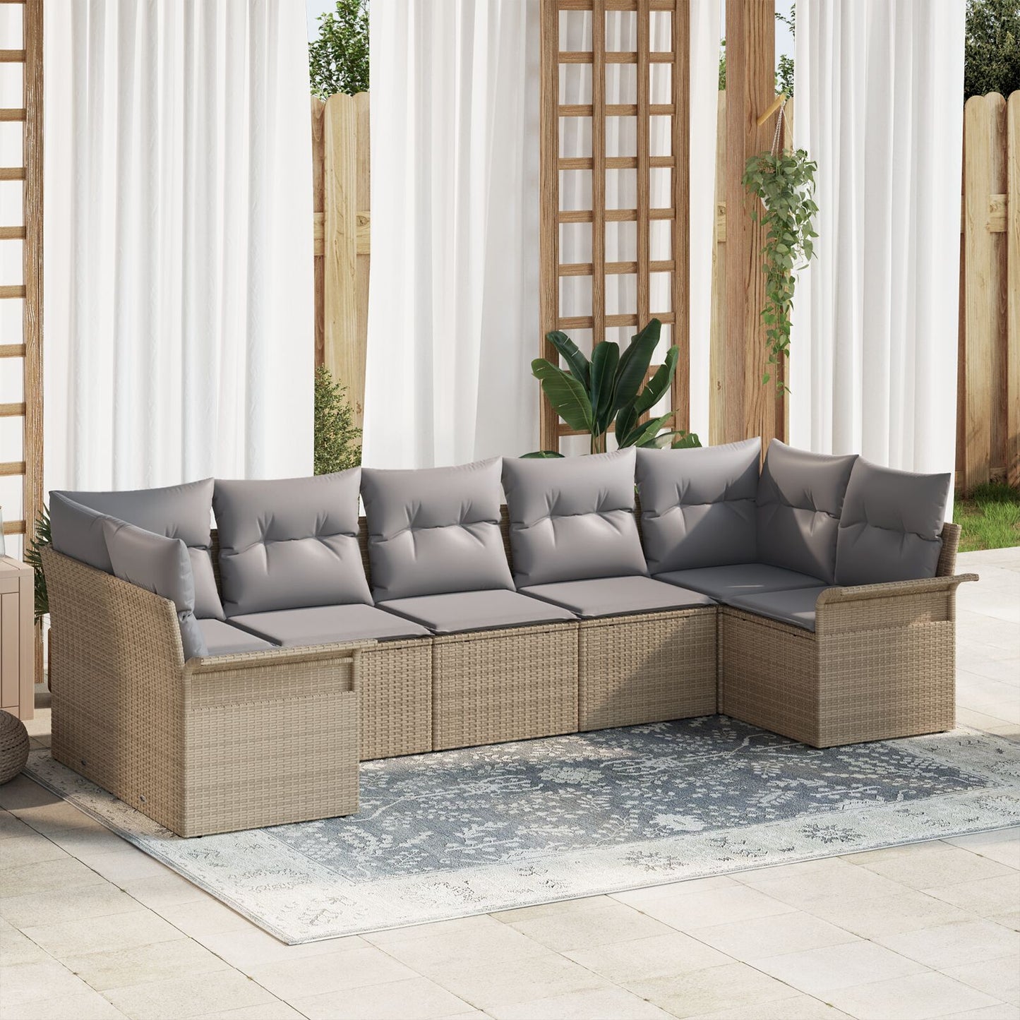 7-Delige Tuin Sofa Set Met Kussens Beige Poly Rattan