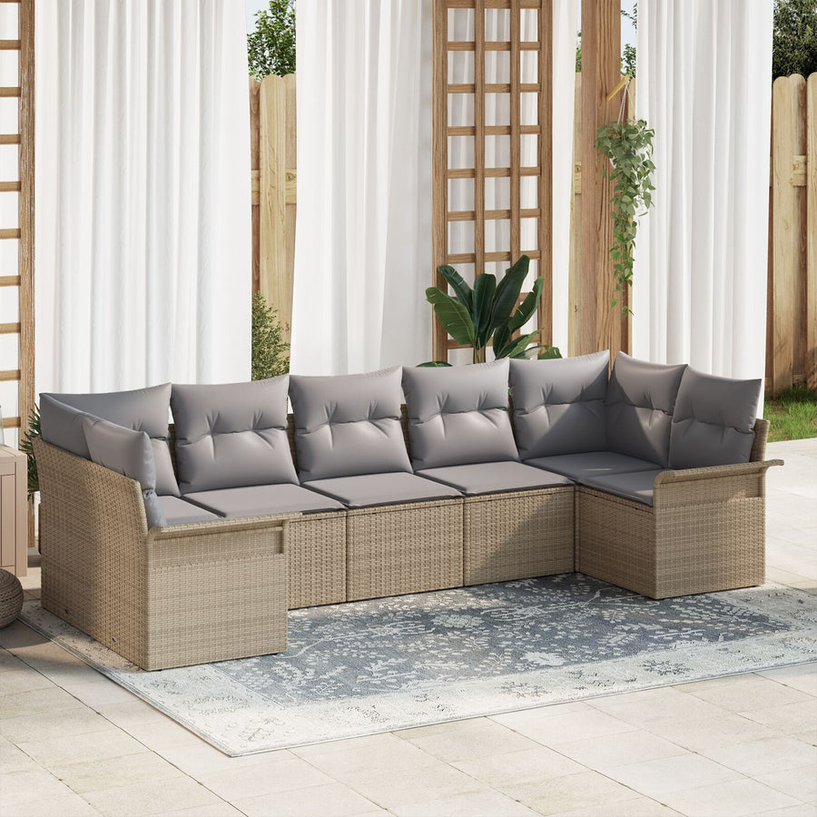 7-Delige Tuin Sofa Set Met Kussens Beige Poly Rattan