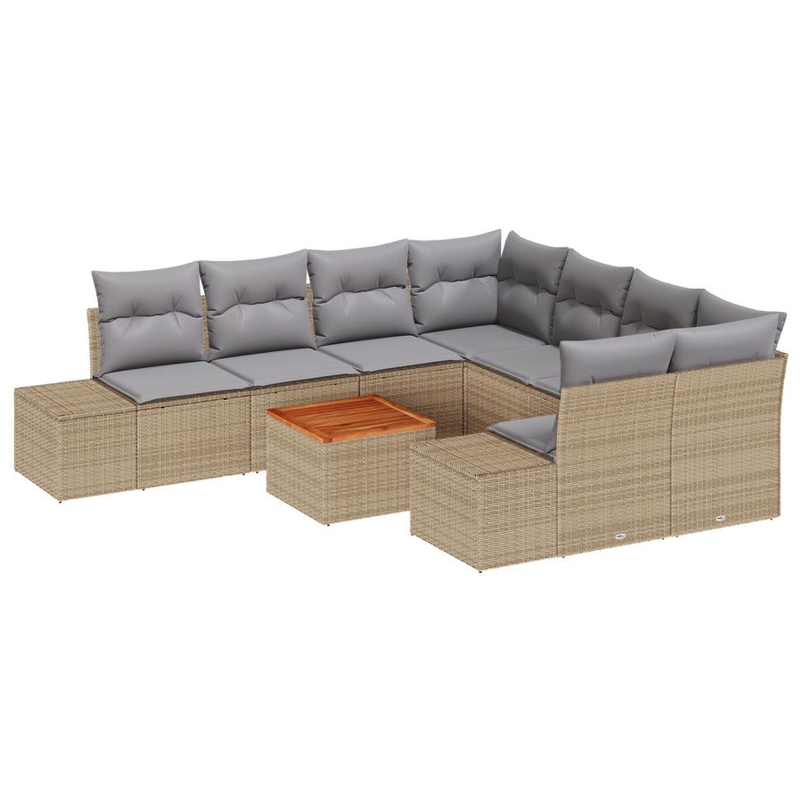 9-Delige Tuinbank Set Met Kussens Beige Poly Rattan Acacia