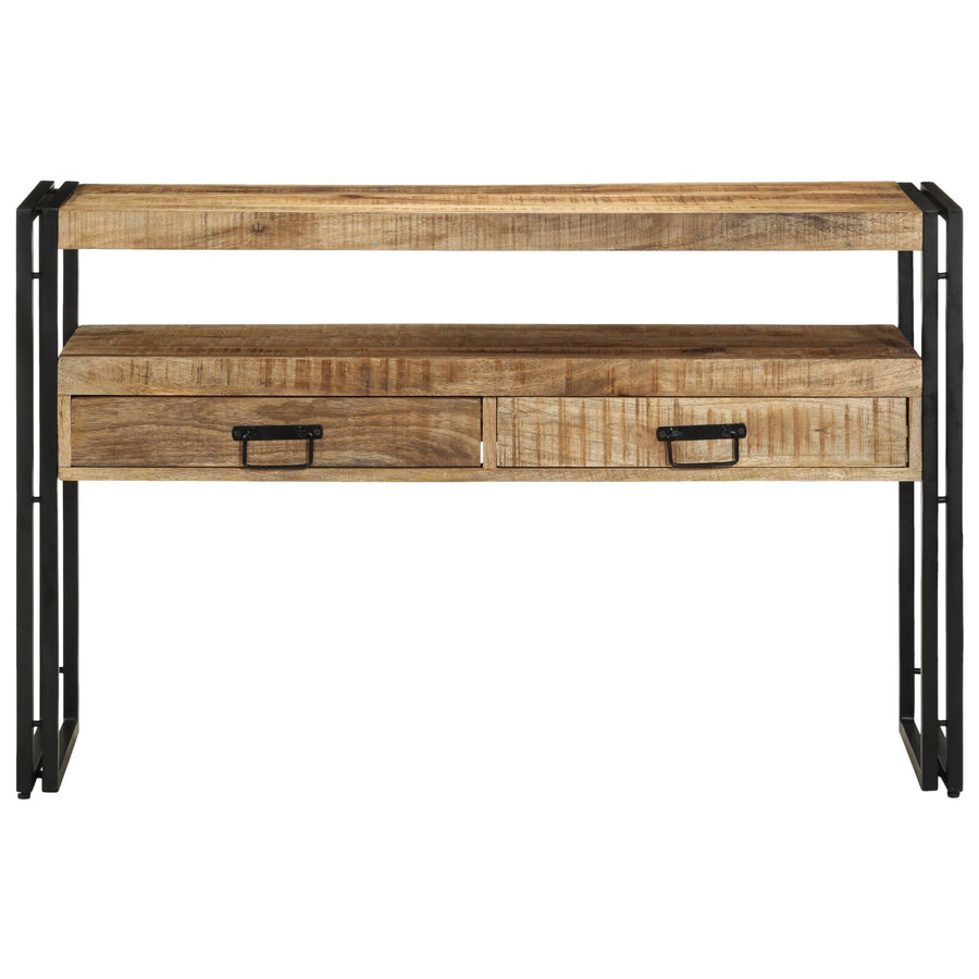 Eettafels Zwart Massief Mango Hout En Metaal 120 x 33 x 75 cm Massief ruw mangohout