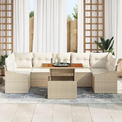 8-Delige Tuin Eetset Met Kussens Beige Poly Rattan Acacia