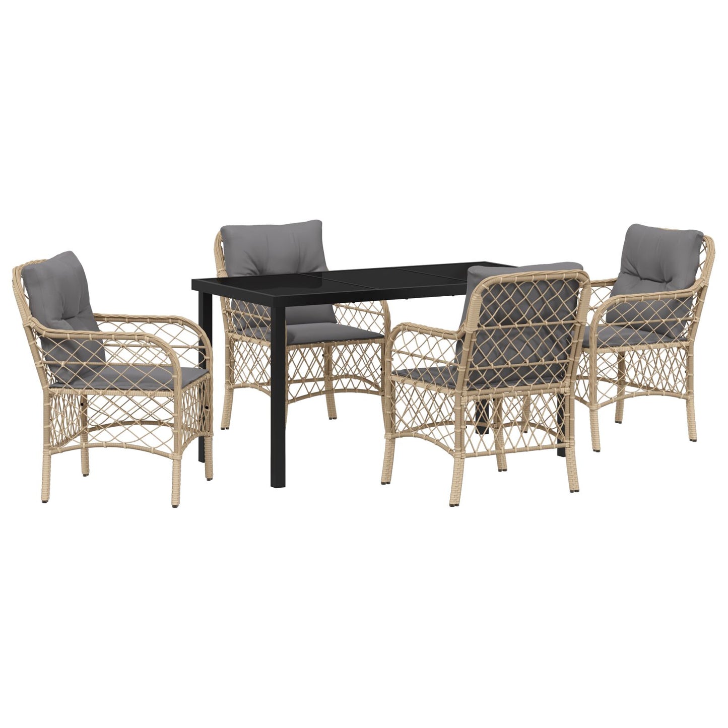5-Delig Tuin Dining Set Met Kussens Beige Poly Rattan