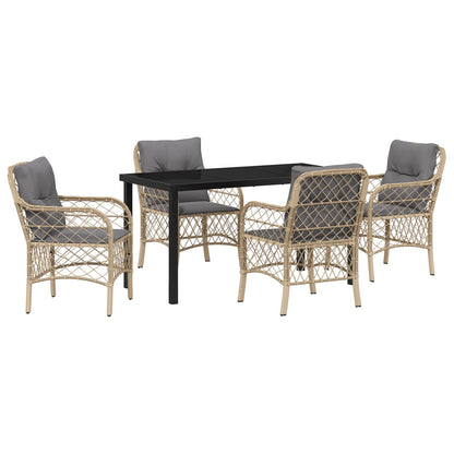 5-Delig Tuin Dining Set Met Kussens Beige Poly Rattan