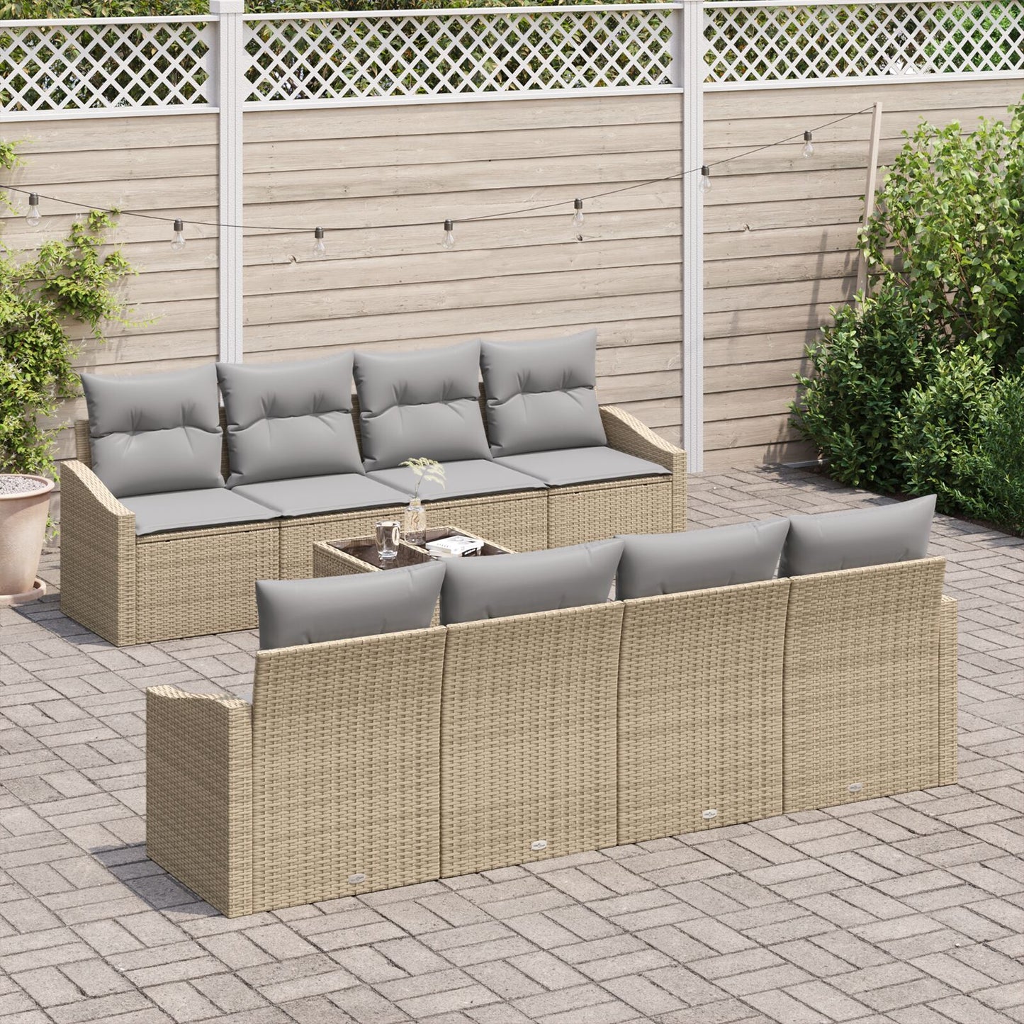 7-Delige Tuinbank Set Met Kussens Beige Poly Rattan Gegalvaniseerd Staal