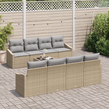 7-Delige Tuinbank Set Met Kussens Beige Poly Rattan Gegalvaniseerd Staal